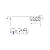 5 Flute Standard Length Carbide TitaNox-POWER End Mills UGMG34 Series Corner Radius.125/.190/.250